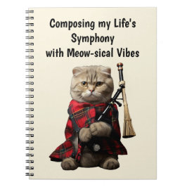 Caderno Espiral Gato de dobra escocesa com Bagpipe