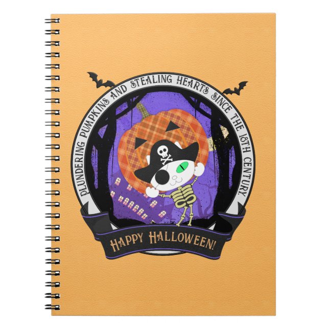 Caderno Espiral Gato de esqueleto pirata (Frente)