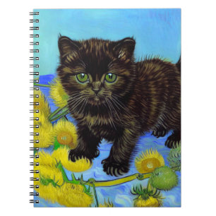 Caderno Espiral Gato de estilo Van Gogh com Sunflower