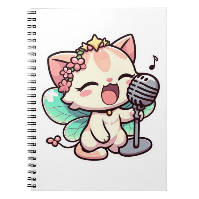Caderno Espiral Gato de fada bonito cantando (Frente)