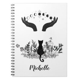 Caderno Espiral Gato de Fases Celestiais de Vintagem Personalizada