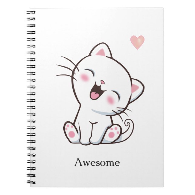 Caderno Espiral Gato de Gatinha Bonita Incrível no Notebook Branco (Frente)