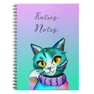 Caderno Espiral Gato de Gatinho Azul e Gatinho Personalizado