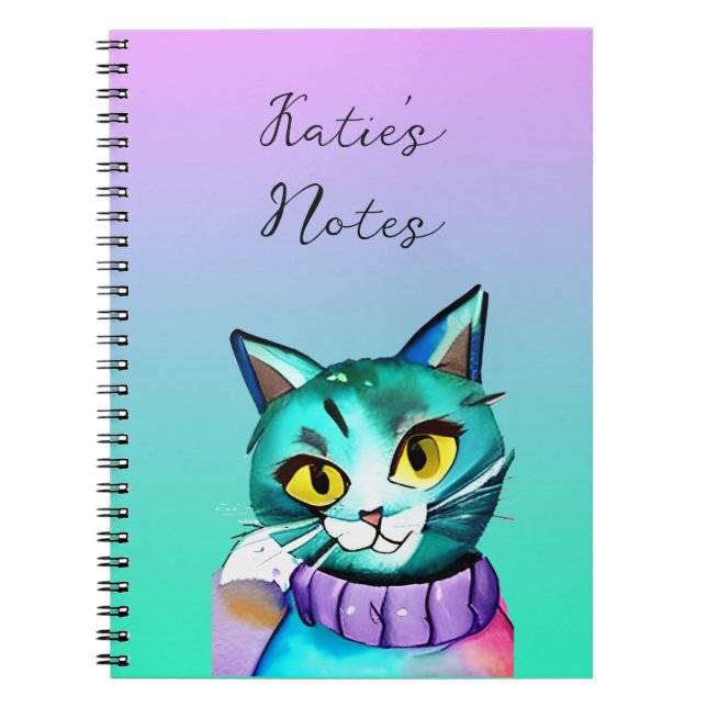 Caderno Espiral Gato de Gatinho Azul e Gatinho Personalizado (Frente)