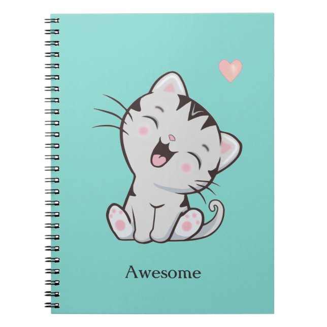 Caderno Espiral Gato de Gatinho Gelado Fantástico de Azul Claro (Frente)