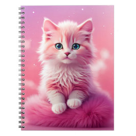 Caderno Espiral Gato de Gatinho Rosa Fluffy-Bonito-Rosa-Brilhante