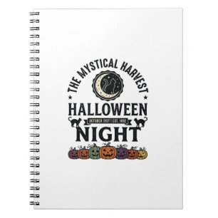 Caderno Espiral Gato de Halloween Gatos Pretos Abóboras Vintage En