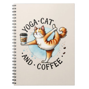 Caderno Espiral Gato de ioga - Gato de ioga e café