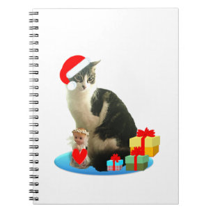 Caderno Espiral gato de mesa de Natal e pequeno anjo fofo