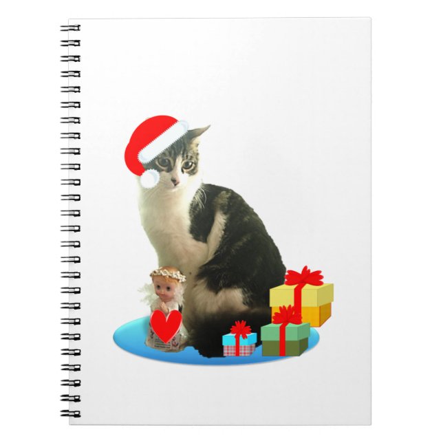 Caderno Espiral gato de mesa de Natal e pequeno anjo fofo (Frente)