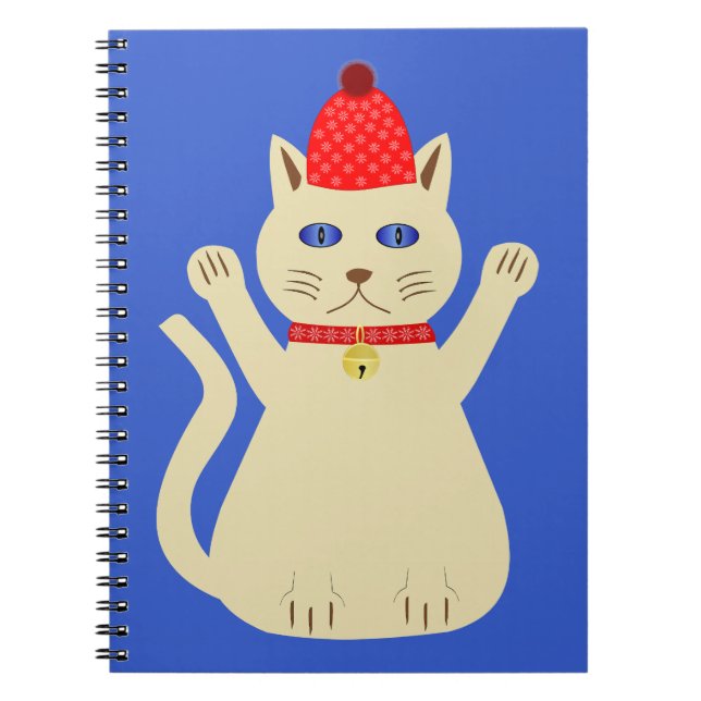 Caderno Espiral Gato de Natal bonito (Frente)
