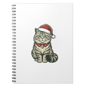 Caderno Espiral Gato de Natal Chapéu do Papai Noel Design de Gravu