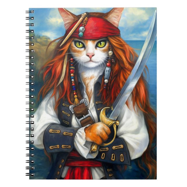 Caderno Espiral Gato de Pirata de Swashbuckler | Fantasy Character (Frente)