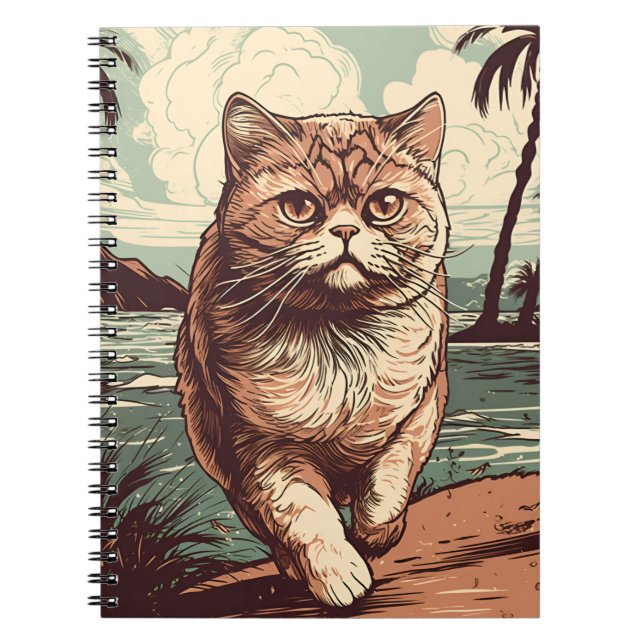 Caderno Espiral Gato de Shorthair exótico numa praia tropical (Frente)