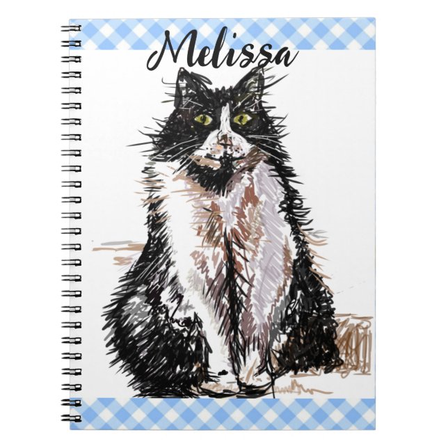 Caderno Espiral Gato de Tuxedo Gato Bonito Desenho Negra e Branca  (Frente)