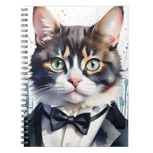 Caderno Espiral Gato de Vidro com Arco preto e Tuxedo