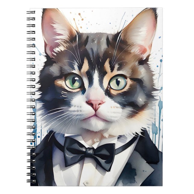 Caderno Espiral Gato de Vidro com Arco preto e Tuxedo (Frente)