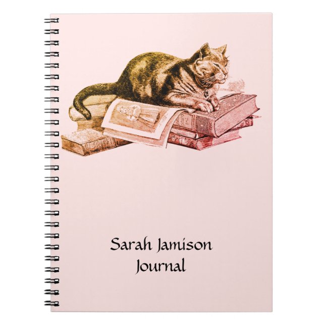 Caderno Espiral Gato Deitado No Diário De Livros (Frente)