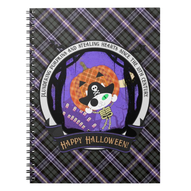 Caderno Espiral Gato e pelado de esqueleto pirata (Frente)