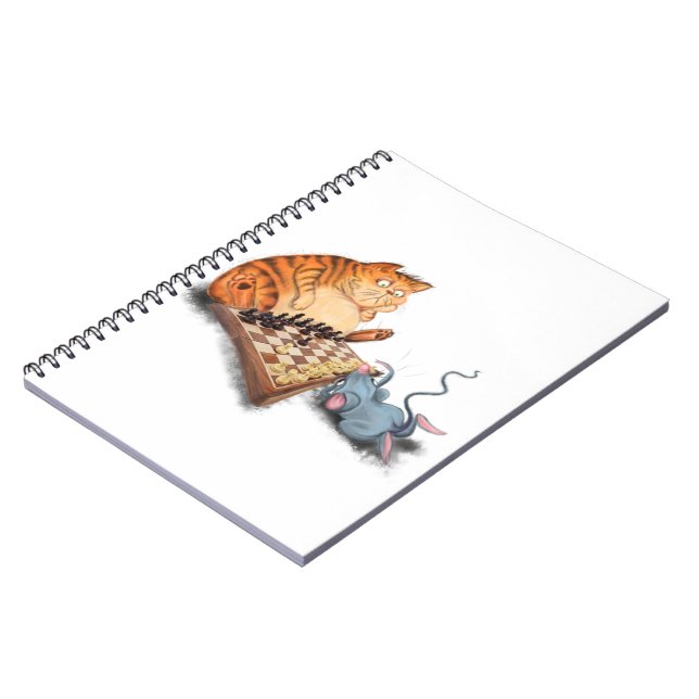 Caderno Espiral Gato e Rato Tocando Cartoon de Xadrez Engraçando E (Left Side)