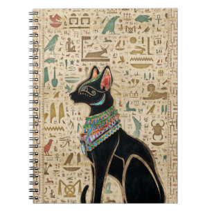 Caderno Espiral Gato Egípcio - Bastet sobre papiro
