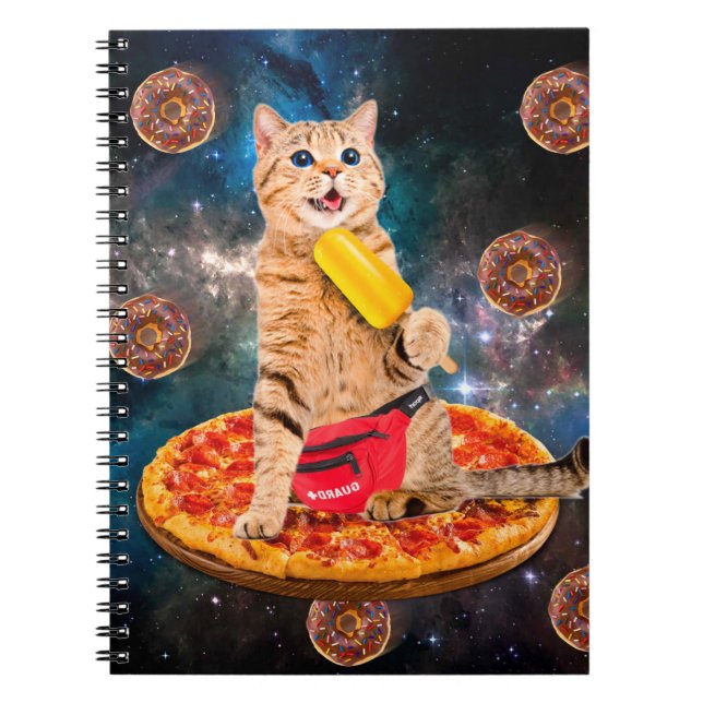 Caderno Espiral Gato em pizza comendo gelo (Frente)