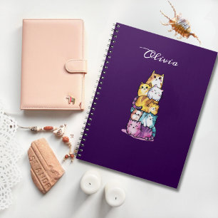 Caderno Espiral Gato Engraçado Animal Colorido Aquarela Personaliz