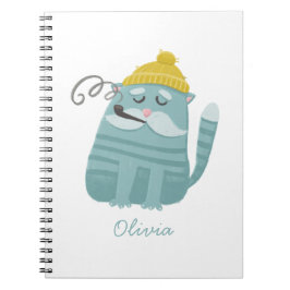 Caderno Espiral Gato engraçado. Animal de humor azul-inverno