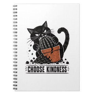 Caderno Espiral Gato Engraçado Escolha a Bondade Linocut Meme