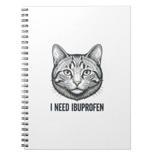 Caderno Espiral Gato Engraçado Ibuprofeno Design de Gravura Vintag