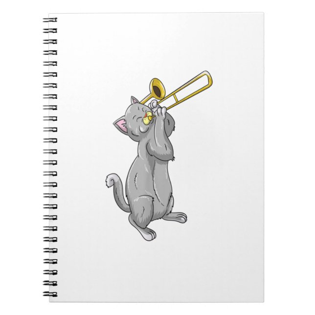 Caderno Espiral Gato Engraçado Jogando Trombone Presente Legal Kit (Frente)