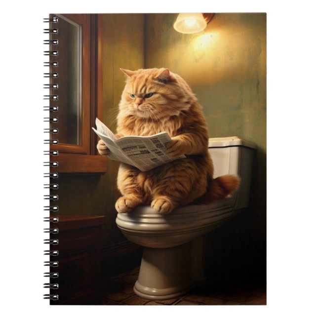 Caderno Espiral Gato Engraçado no Banheiro | Quirky Bathroom Humor (Frente)