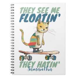 Caderno Espiral Gato engraçado skate eles odeiam presente para cri