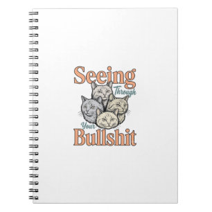 Caderno Espiral Gato Engraçado Vendo Através do Seu Desenho Vintag