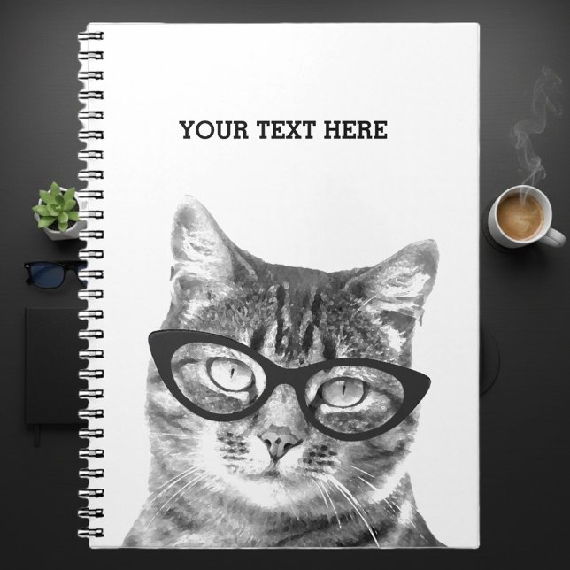 Caderno Espiral Gato engraçado vestindo óculos design fotográfico (cat notebook)