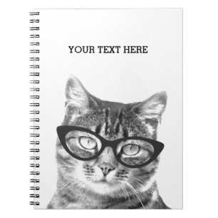 Caderno Espiral Gato engraçado vestindo óculos design fotográfico