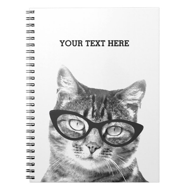 Caderno Espiral Gato engraçado vestindo óculos design fotográfico (Frente)