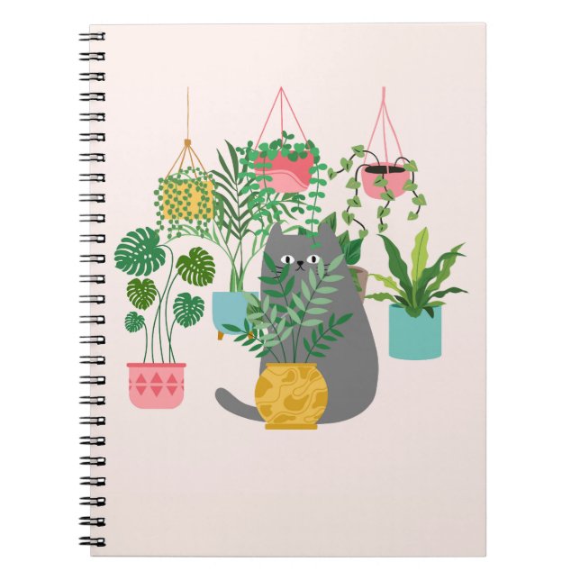 Caderno Espiral Gato Entre Plantas Engraçado (Frente)