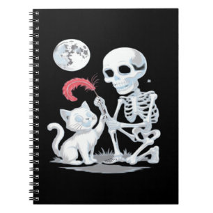 Caderno Espiral Gato Esqueleto Halloween Divertido Fofo Assustador