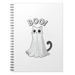 Caderno Espiral Gato Fantasma Ghost do Boo Gatinho Ghost Galloween
