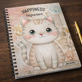 Caderno Espiral Gato Floral Caprichoso Personalizado