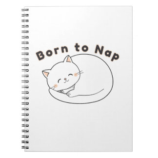 Caderno Espiral Gato Fofo Adormecido Desenho de Linha “Nascido par