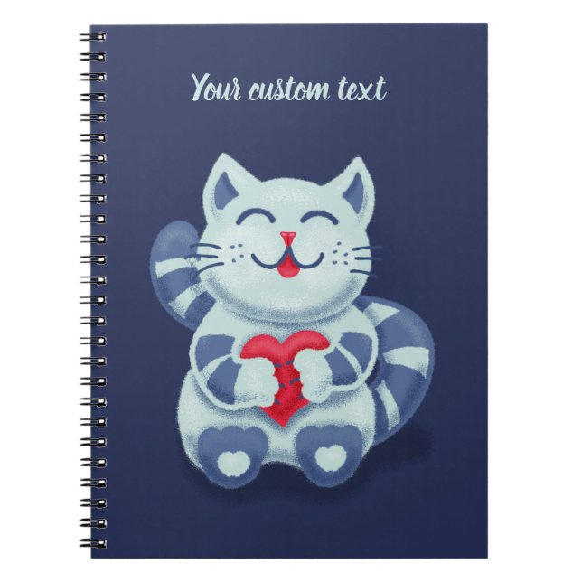 Caderno Espiral Gato Fofo Azul Dia dos Namorados Crianças (Frente)