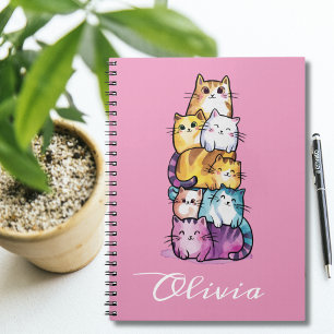 Caderno Espiral Gato Fofo Colorido Aquarela Animal Divertido Perso