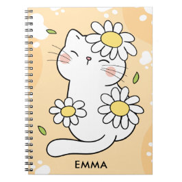 Caderno Espiral Gato fofo da margarida desenho animado personaliza