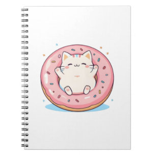 Caderno Espiral Gato Fofo em Design Kawaii de Donut Doce