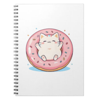 Caderno Espiral Gato Fofo em Design Kawaii de Donut Doce
