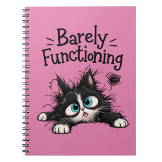 Caderno Espiral Gato Fofo Engraçado Estressado Rosa Funcionando po