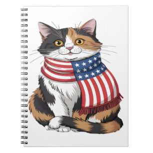 Caderno Espiral gato fofo verão Bandeira EUA Memorial Day