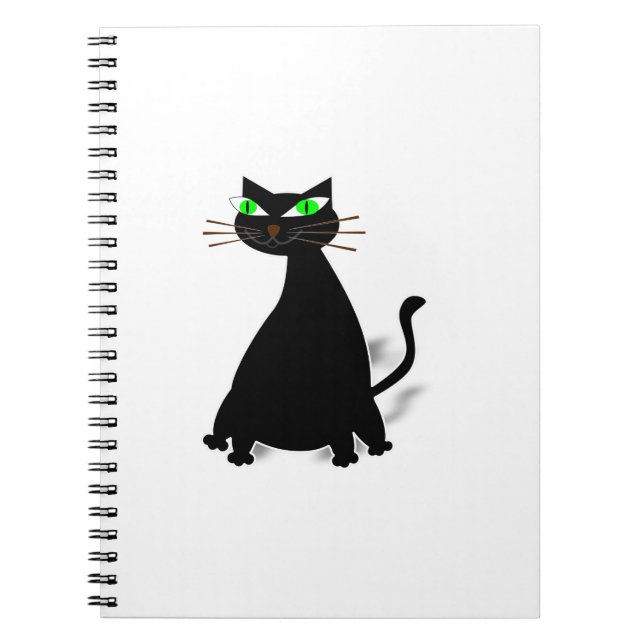 Caderno Espiral Gato Gordo Preto Com Olhos Verdes (Frente)